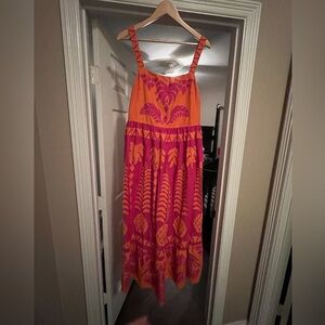 FarmRio midi dress with tie bow in the back, size Large